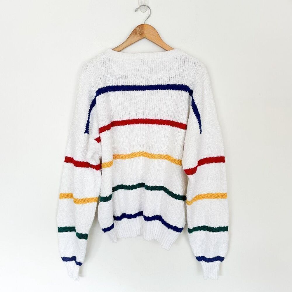 Gant Vintage Men’s Textured Oversized Cotton Primary Rainbow Stripe Grandpa Swea - Picture 2 of 11